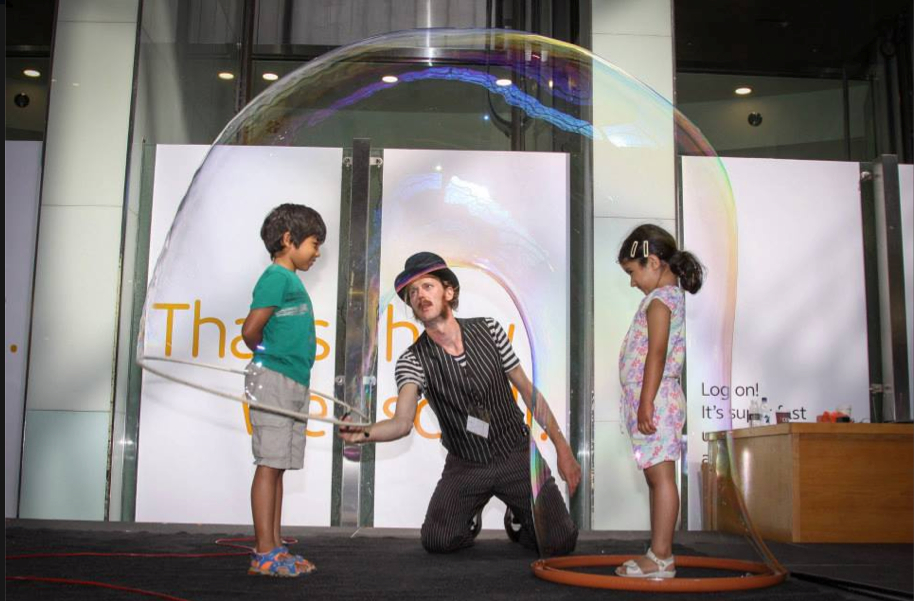 World Tallest Bubble Man performance